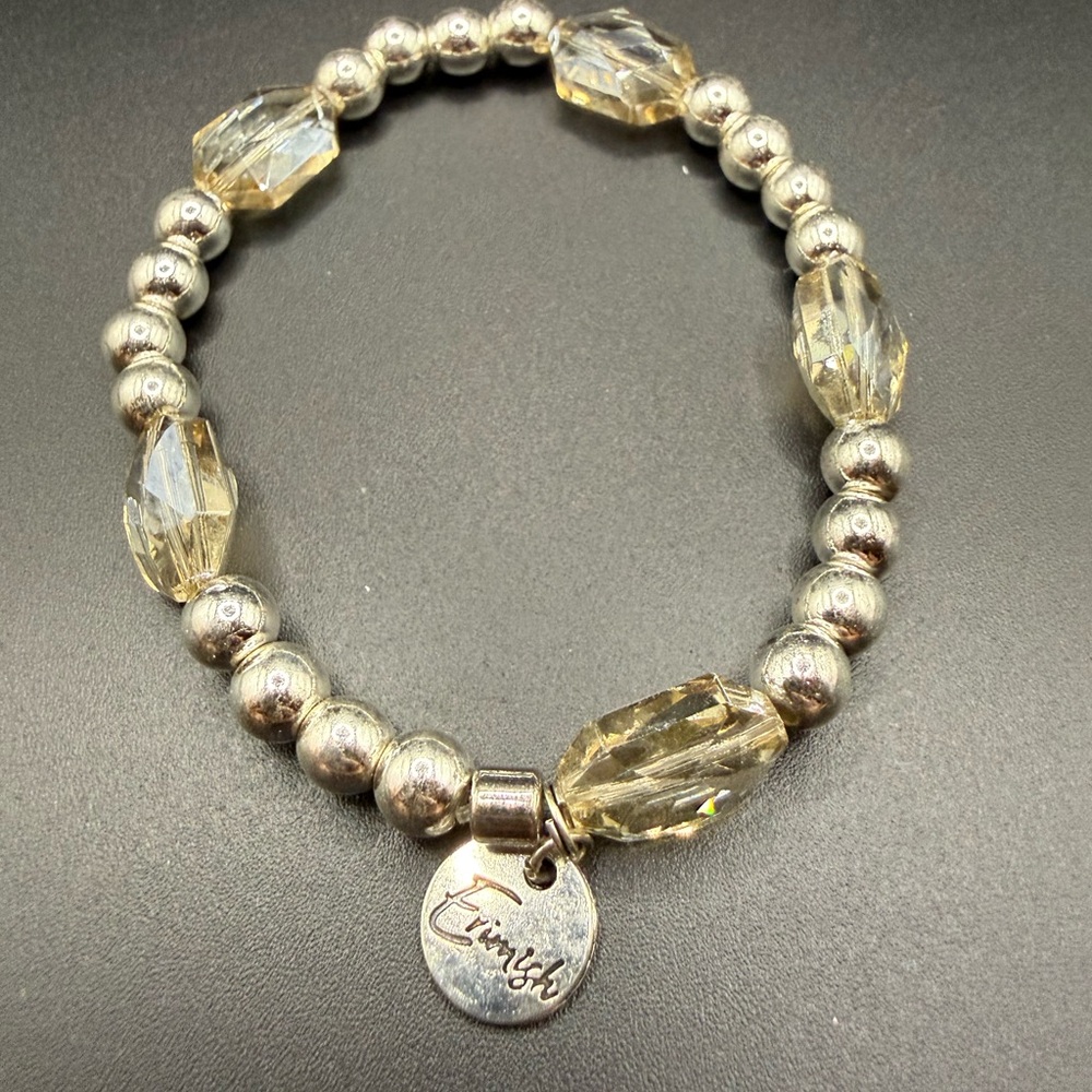 Erimish Silver Tone and Crystal Beaded Stretch Bracelet